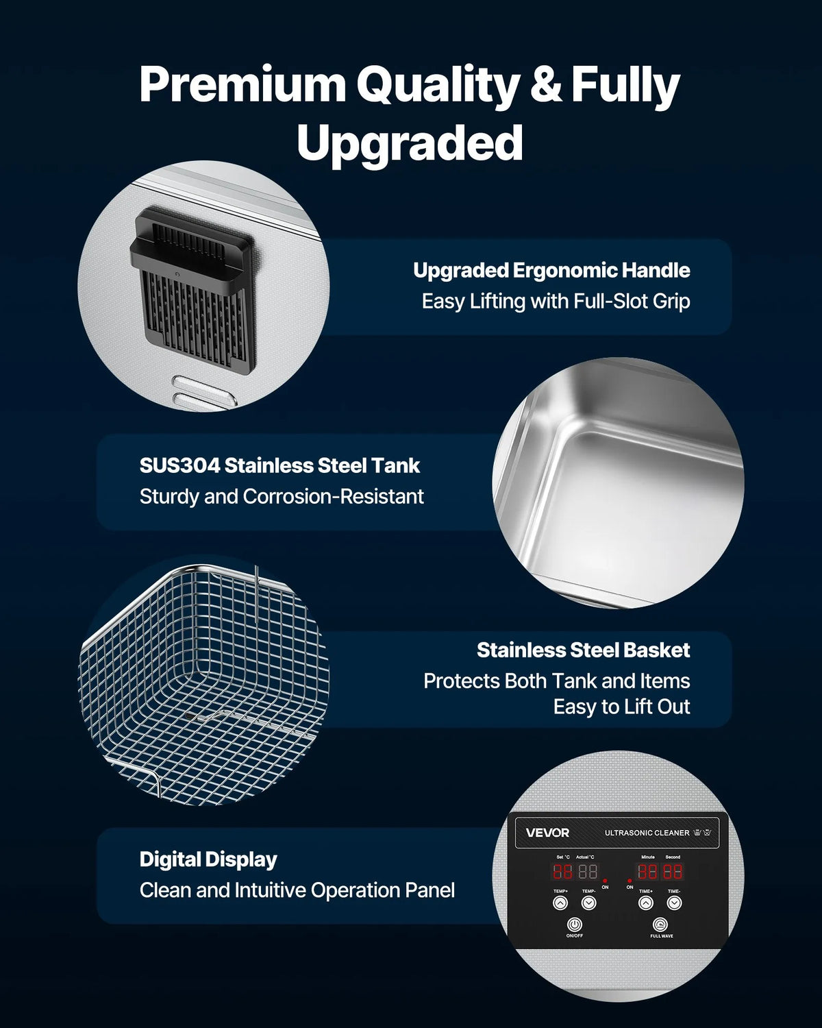VEVOR 10 l Ultrasonic Cleaner, Professional Ultrasonic Cleaning Machine with Cleaning Basket and Digital Display, 180 W Stainless Steel 40 kHz Cleaning Equipment for Watches, Razors, Jewellery, Coins and Other Items