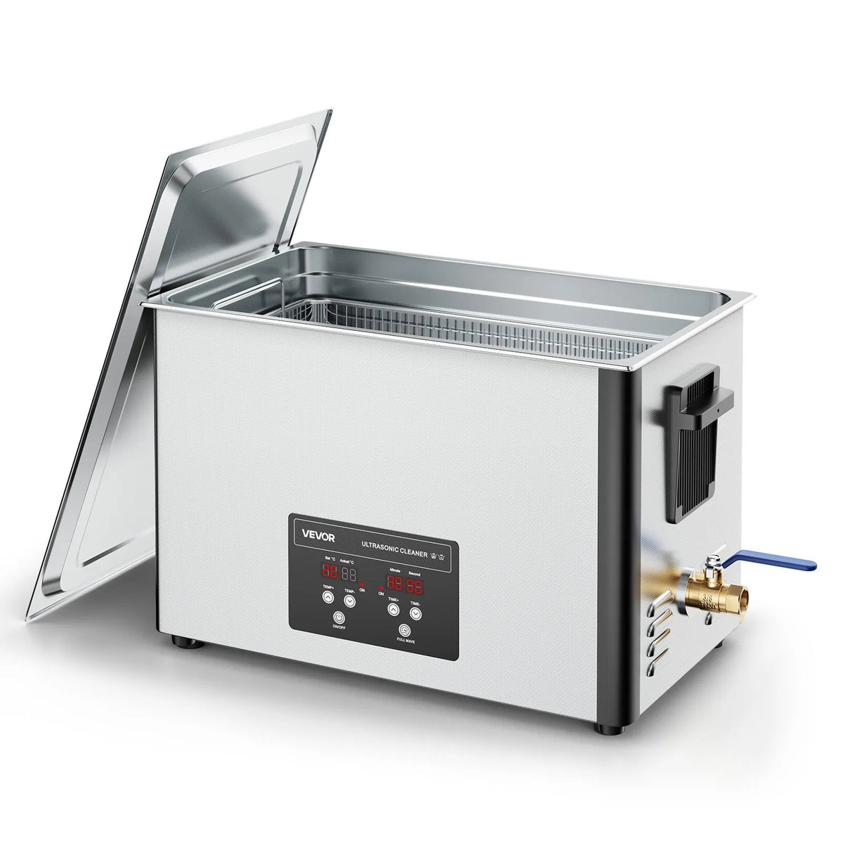 VEVOR 30 l Ultrasonic Cleaner, Professional Ultrasonic Cleaning Machine with Cleaning Basket and Digital Display, 480 W Stainless Steel 40 kHz Industrial Cleaner for Parts, Carburettors and Tools