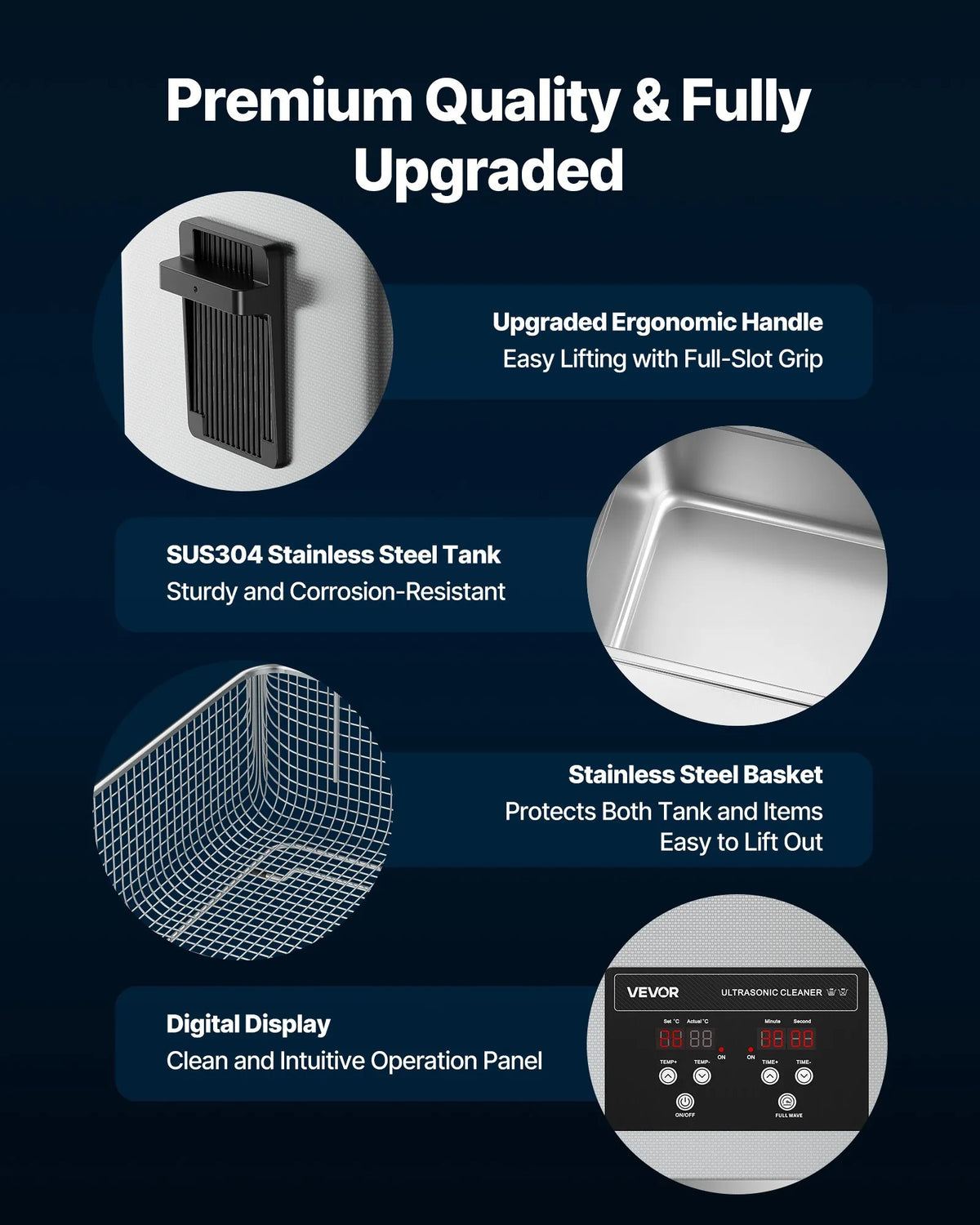 VEVOR 30 l Ultrasonic Cleaner, Professional Ultrasonic Cleaning Machine with Cleaning Basket and Digital Display, 480 W Stainless Steel 40 kHz Industrial Cleaner for Parts, Carburettors and Tools