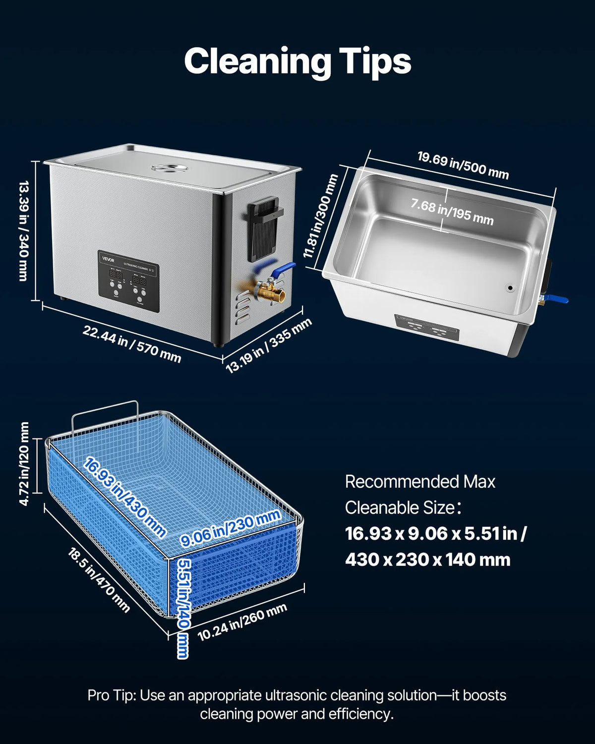 VEVOR 30 l Ultrasonic Cleaner, Professional Ultrasonic Cleaning Machine with Cleaning Basket and Digital Display, 480 W Stainless Steel 40 kHz Industrial Cleaner for Parts, Carburettors and Tools