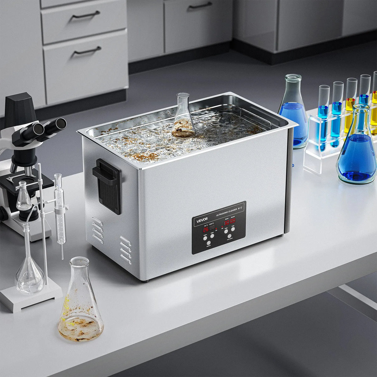 VEVOR 30 l Ultrasonic Cleaner, Professional Ultrasonic Cleaning Machine with Cleaning Basket and Digital Display, 480 W Stainless Steel 40 kHz Industrial Cleaner for Parts, Carburettors and Tools