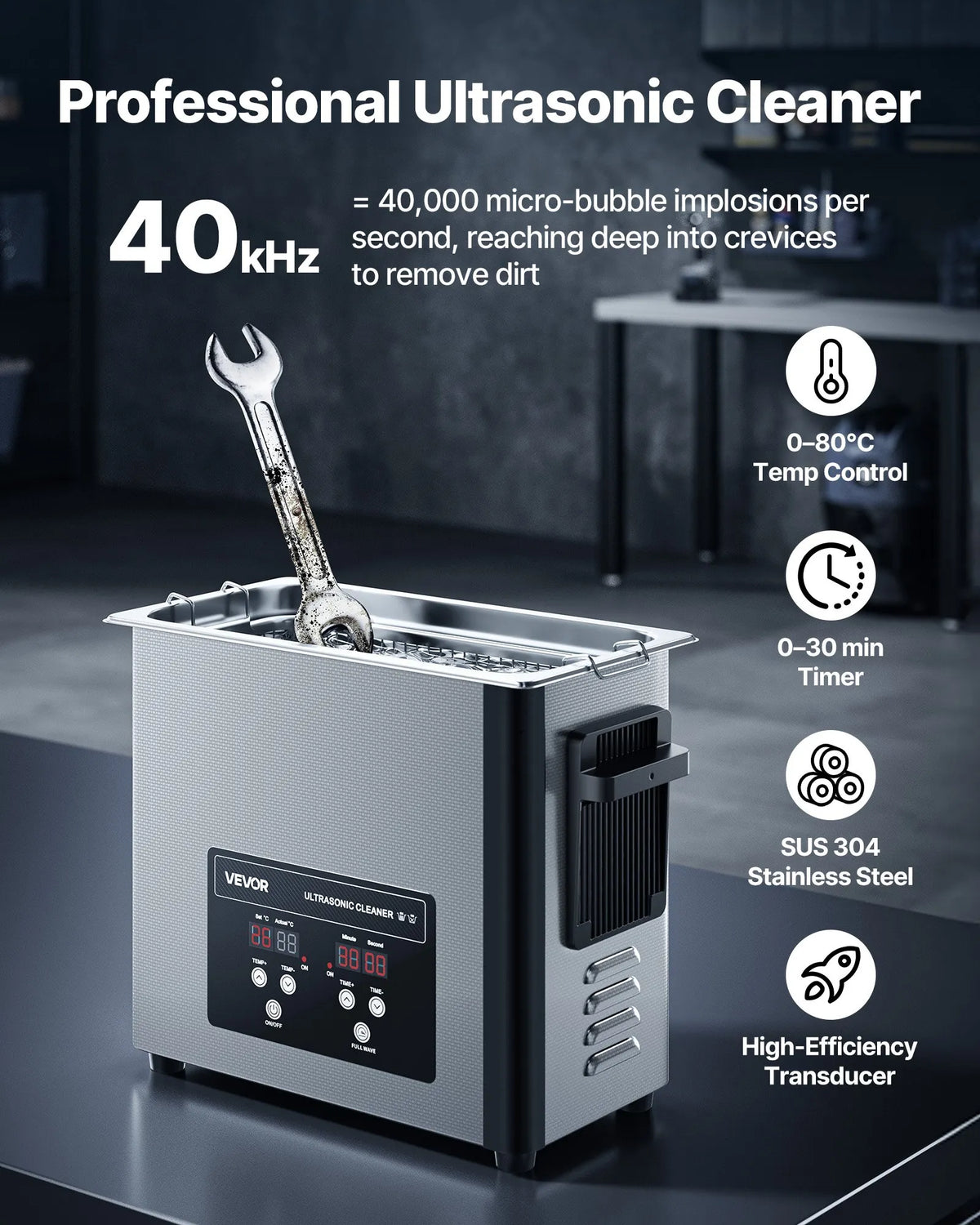VEVOR 6 l Ultrasonic Cleaner, Professional Ultrasonic Cleaning Machine with Cleaning Basket and Digital Display, 120 W Stainless Steel 40 kHz Cleaning Machine for Watches, Razors, Jewellery, Coins and Other Items
