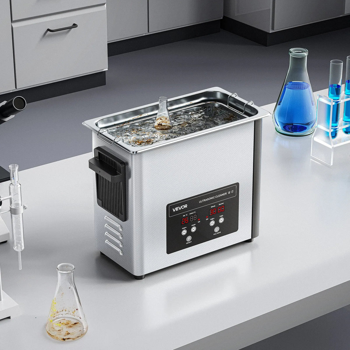 VEVOR 6 l Ultrasonic Cleaner, Professional Ultrasonic Cleaning Machine with Cleaning Basket and Digital Display, 120 W Stainless Steel 40 kHz Cleaning Machine for Watches, Razors, Jewellery, Coins and Other Items
