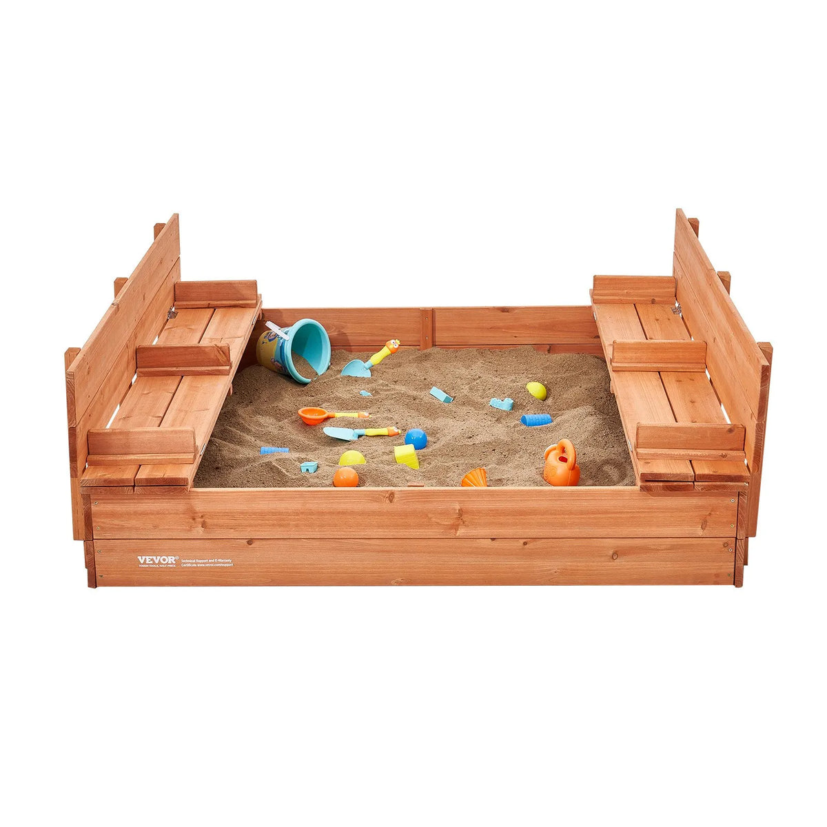 VEVOR Wooden Sandbox with Foldable Benches, 133 × 120 × 43 cm