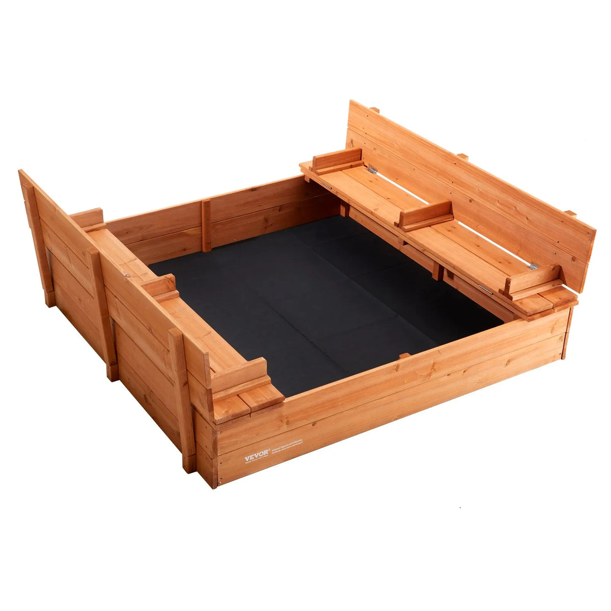 VEVOR Wooden Sandbox with Foldable Benches, 133 × 120 × 43 cm