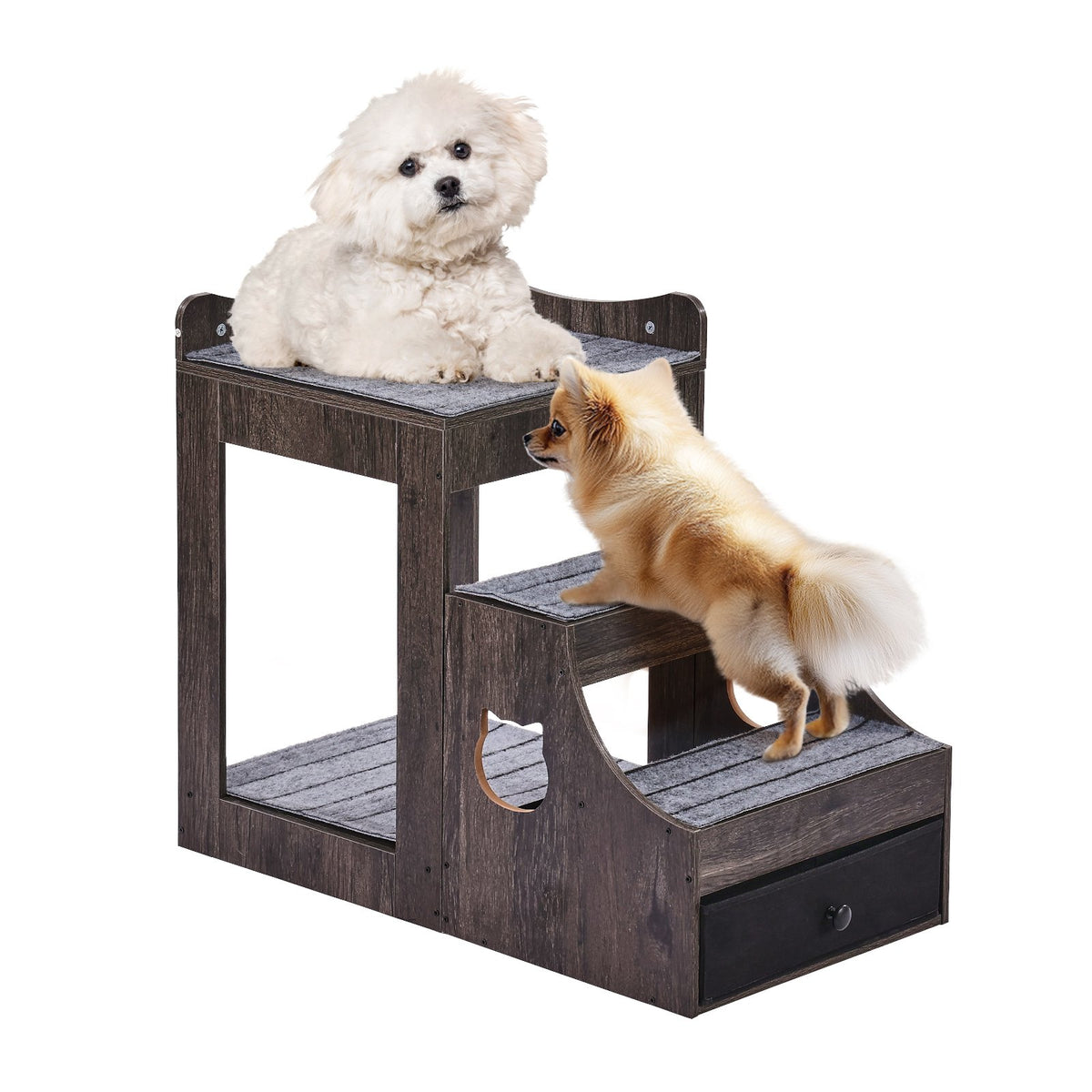 VEVOR Two-Tier Pet Bed with Stairs, Storage and Window Perch, Grey