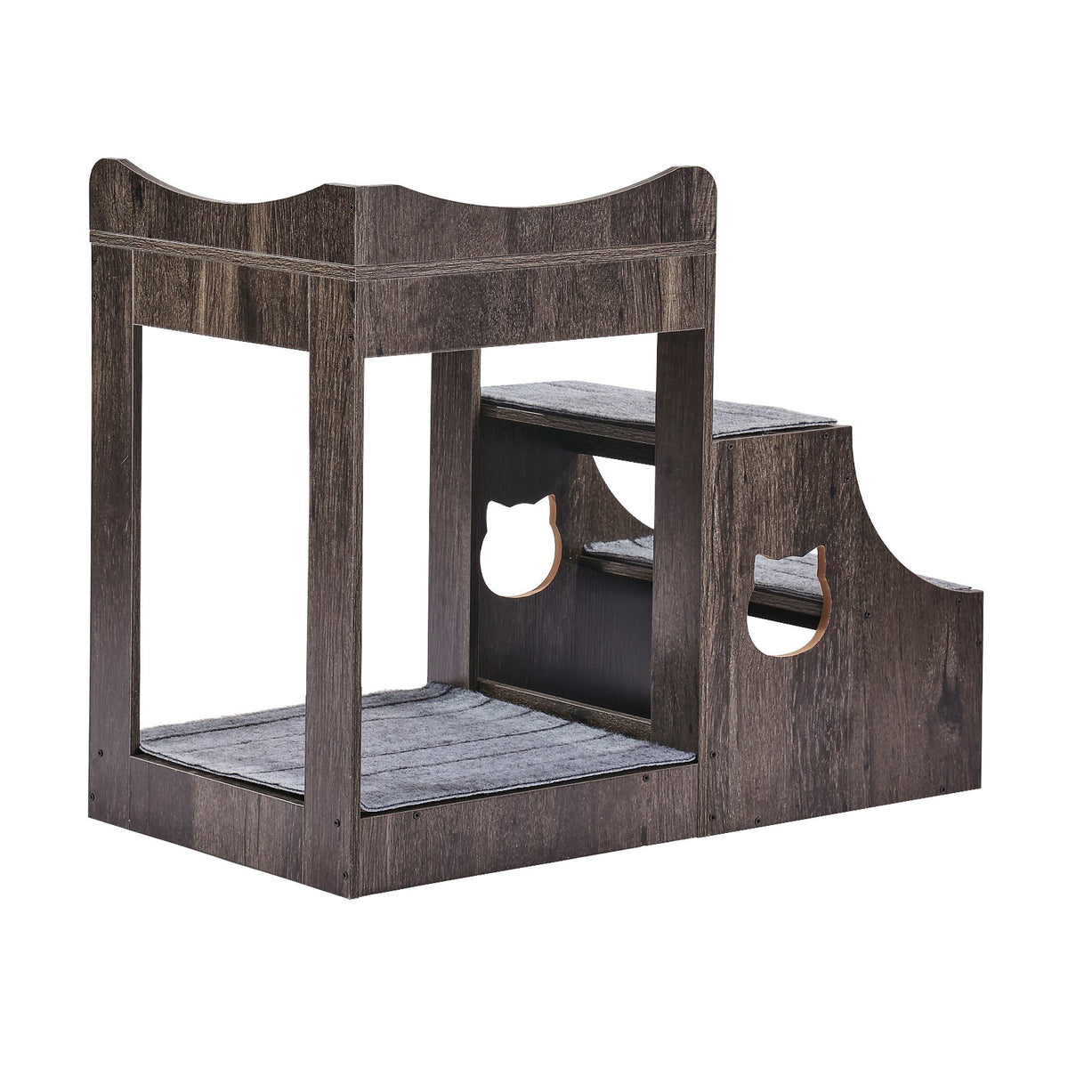 VEVOR Two-Tier Pet Bed with Stairs, Storage and Window Perch, Grey