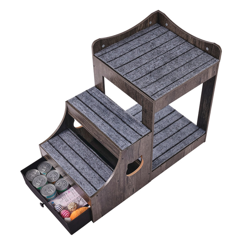 VEVOR divstāvu mājdzīvnieku gulta ar kāpnēm un glabātuvi - loga paliktnis suņiem/kaķiem, iekštelpām, pelēka