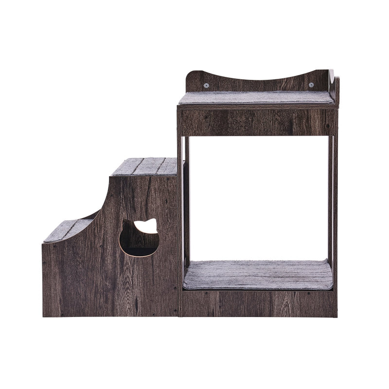 VEVOR divstāvu mājdzīvnieku gulta ar kāpnēm un glabātuvi - loga paliktnis suņiem/kaķiem, iekštelpām, pelēka