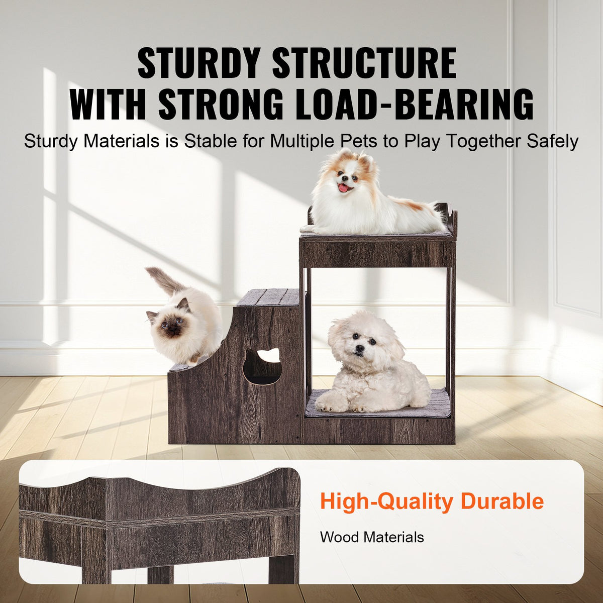 VEVOR Two-Tier Pet Bed with Stairs, Storage and Window Perch, Grey