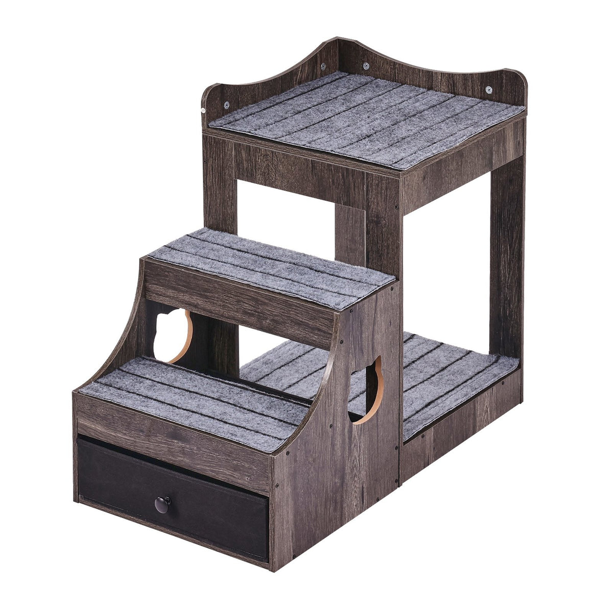 VEVOR Two-Tier Pet Bed with Stairs, Storage and Window Perch, Grey