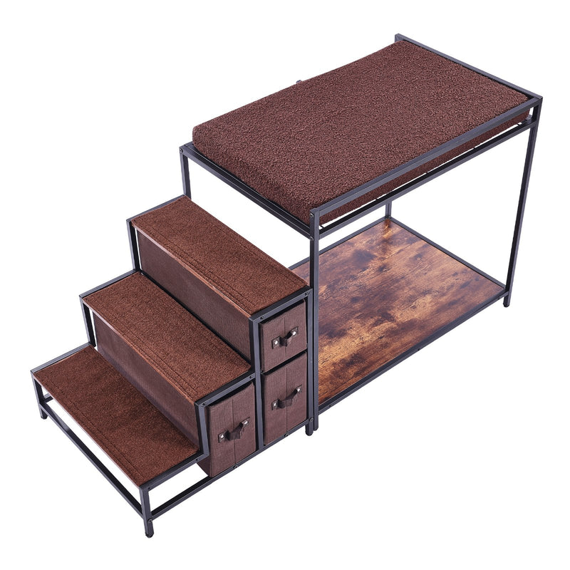 VEVOR mājdzīvnieku divstāvu gulta ar kāpnēm un glabātuvi, vidējs izmērs – loga paliktnis suņiem/kaķiem