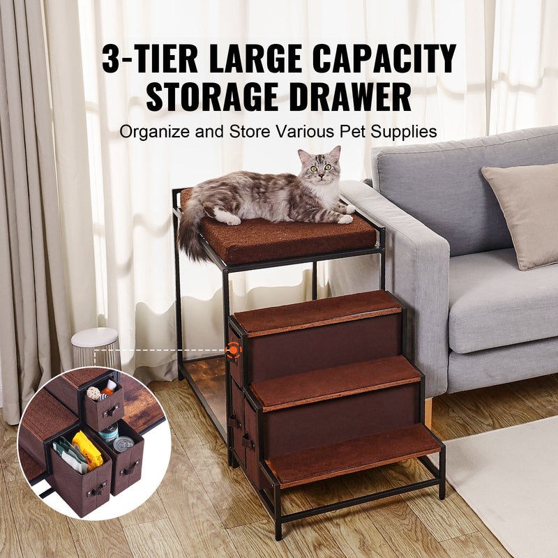 VEVOR mājdzīvnieku divstāvu gulta ar kāpnēm un glabātuvi, vidējs izmērs – loga paliktnis suņiem/kaķiem