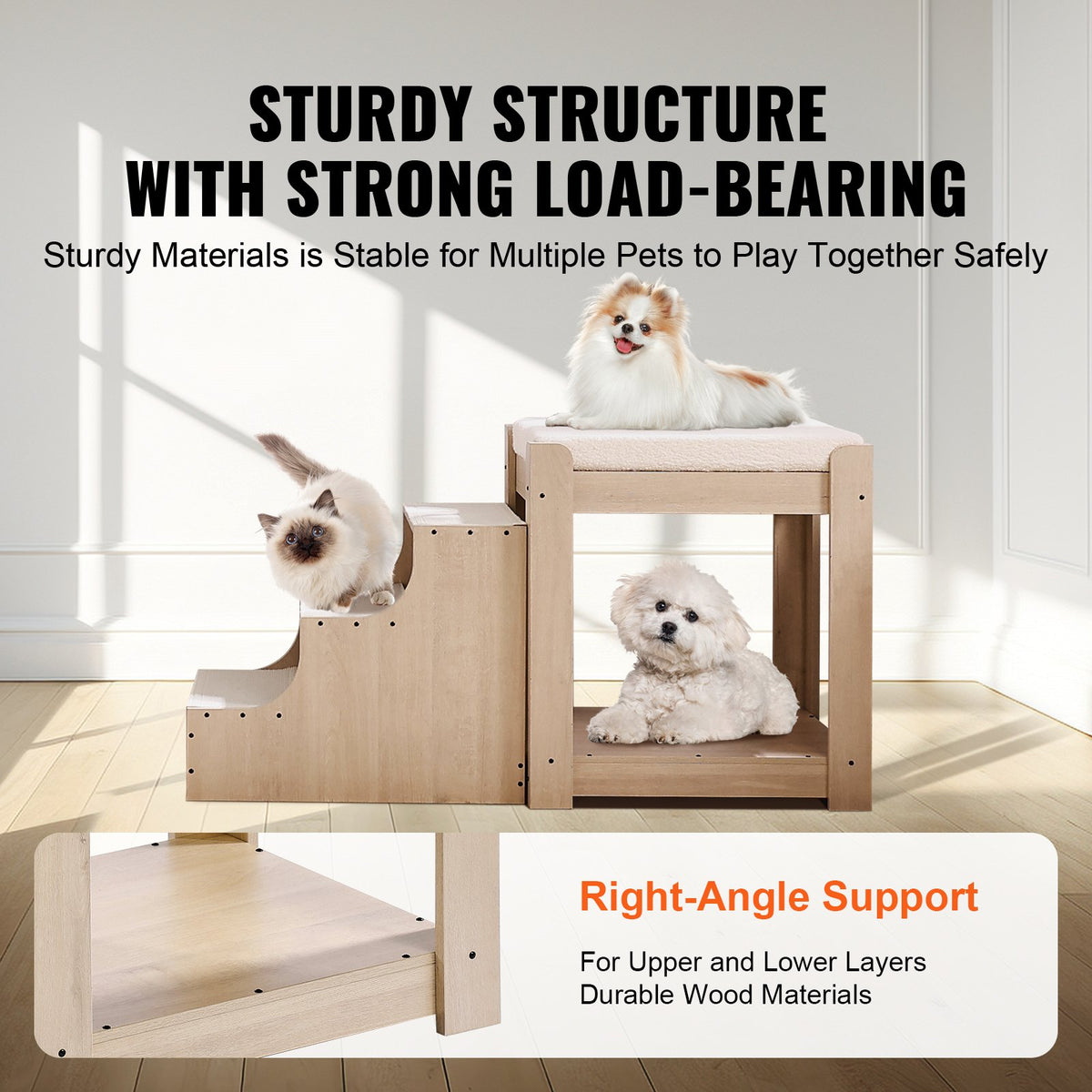 VEVOR Two-Storey Pet Bed with Stairs and Window, Bedside Placement