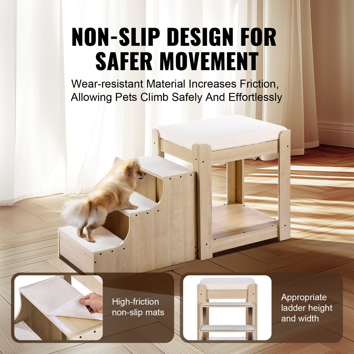 VEVOR Two-Storey Pet Bed with Stairs and Window, Bedside Placement
