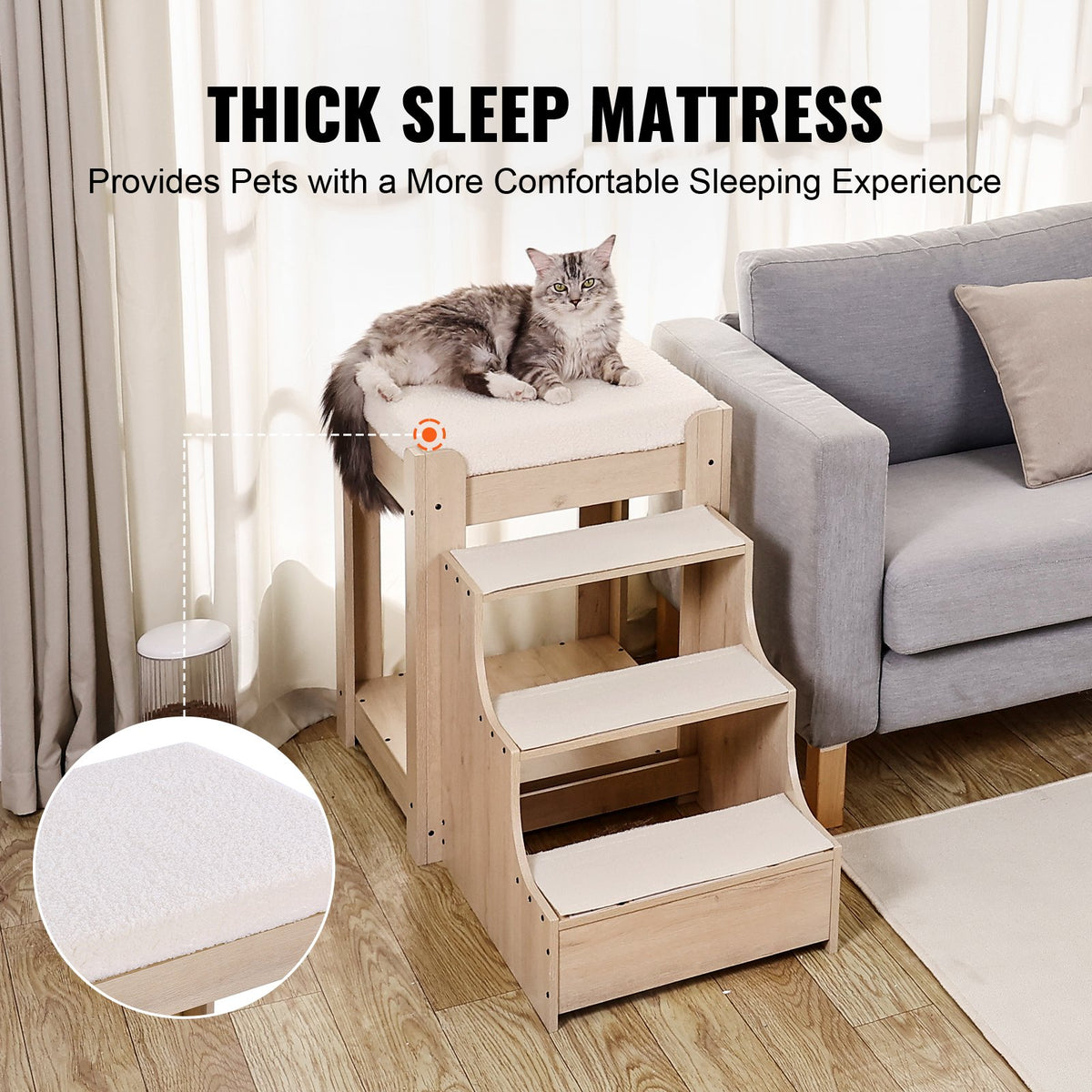 VEVOR Two-Storey Pet Bed with Stairs and Window, Bedside Placement