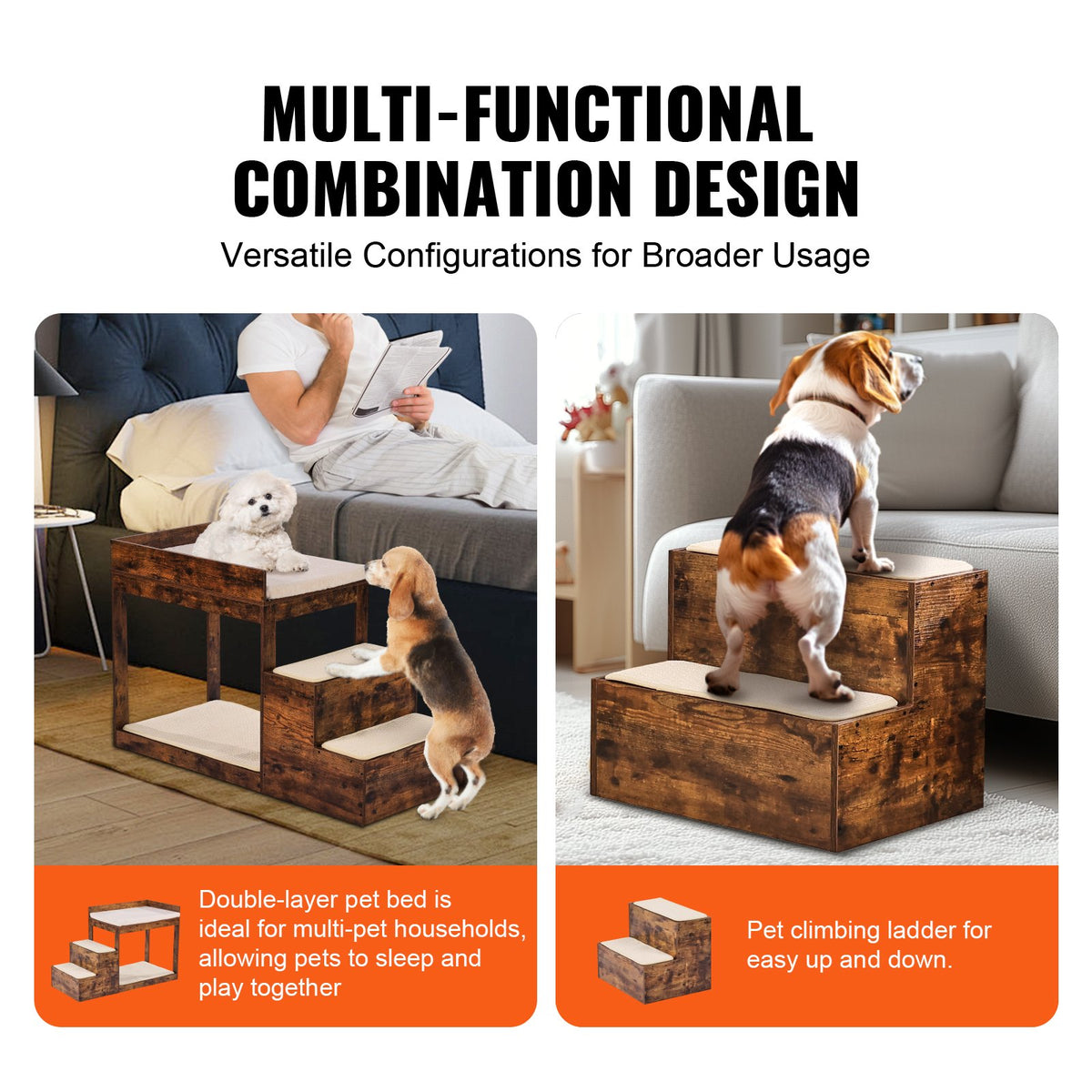 VEVOR Two-Storey Pet Bed with Stairs and Window Sofa, Medium