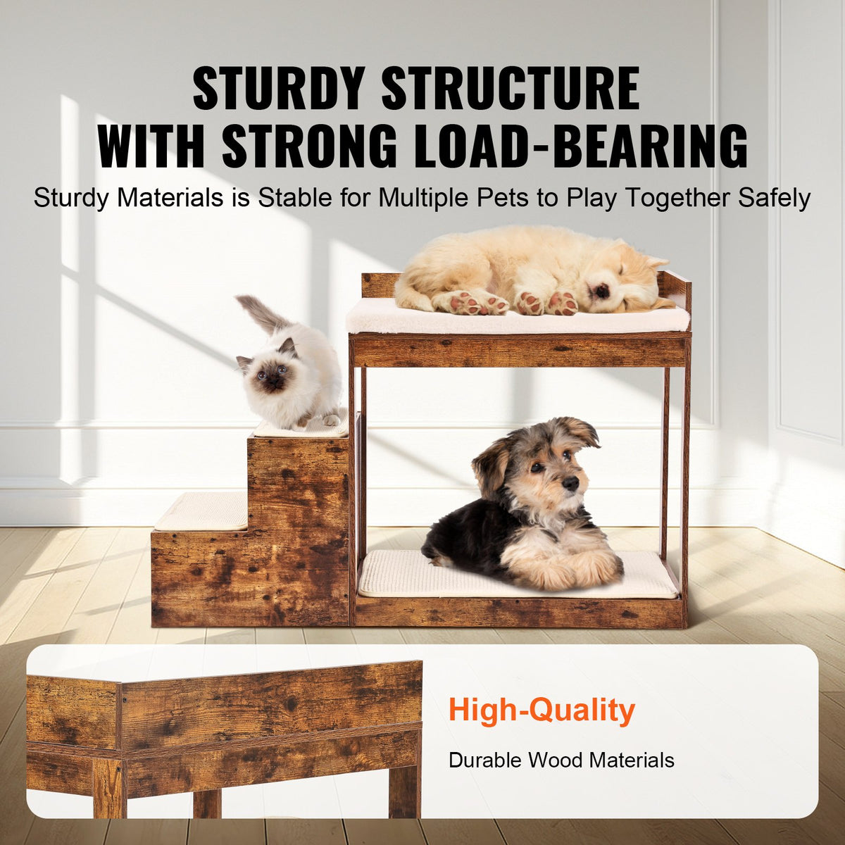 VEVOR Two-Storey Pet Bed with Stairs and Window Sofa, Medium