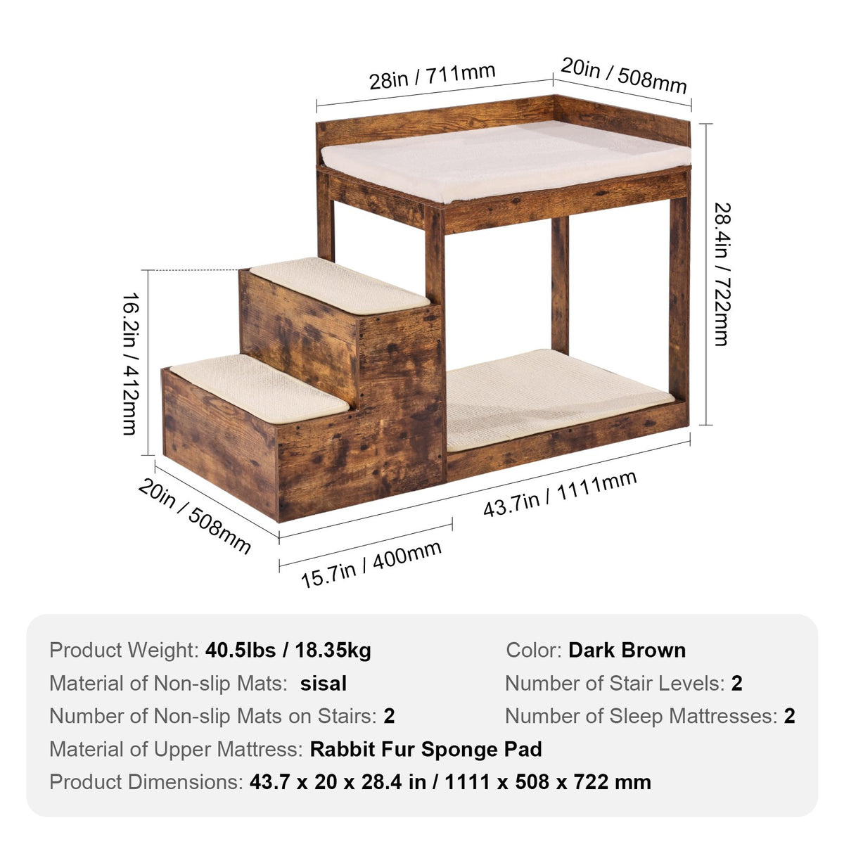 VEVOR Two-Storey Pet Bed with Stairs and Window Sofa, Medium