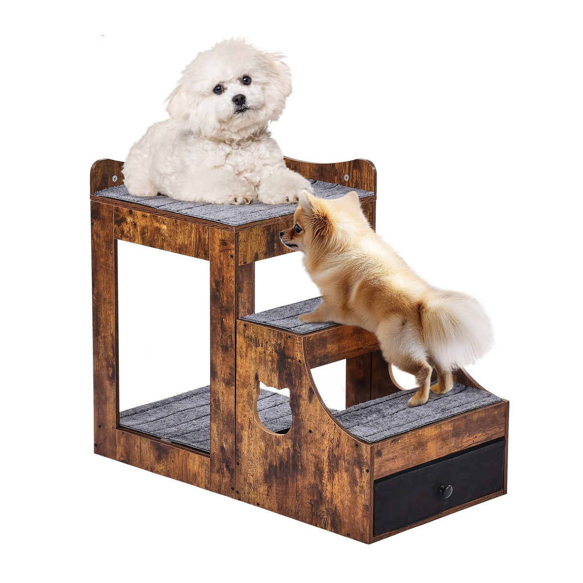 VEVOR Two-Tier Pet Bed with Stairs, Storage and Window Perch, Brown