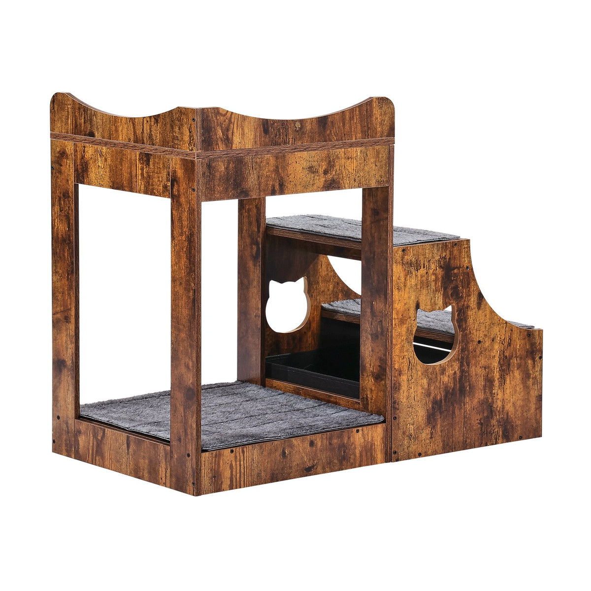 VEVOR Two-Tier Pet Bed with Stairs, Storage and Window Perch, Brown