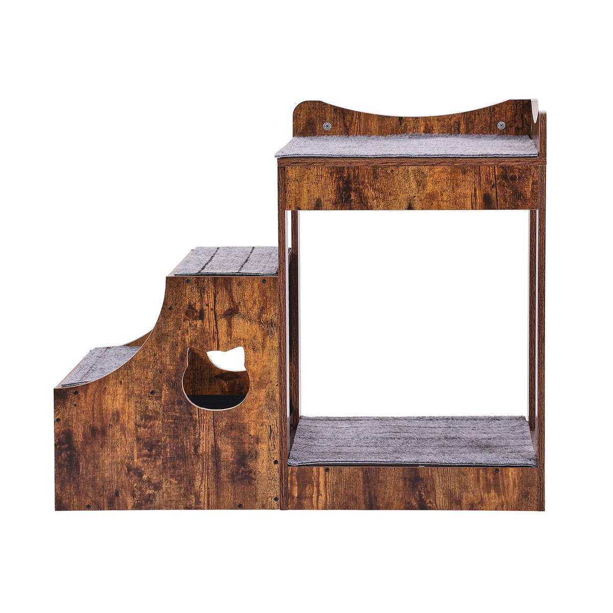 VEVOR Two-Tier Pet Bed with Stairs, Storage and Window Perch, Brown
