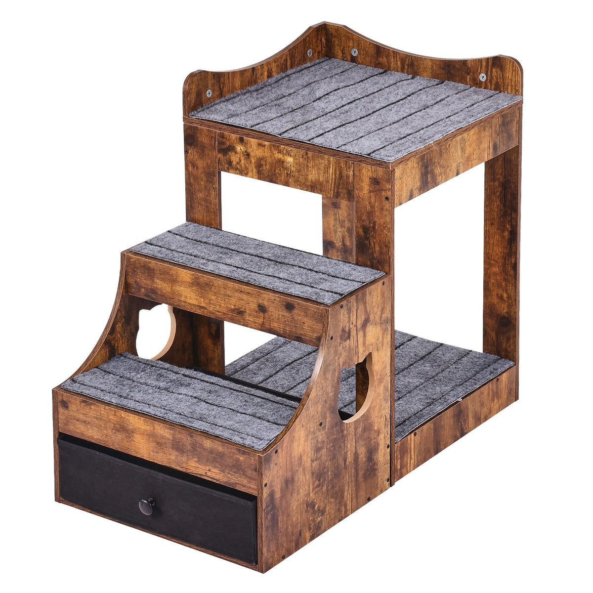 VEVOR Two-Tier Pet Bed with Stairs, Storage and Window Perch, Brown