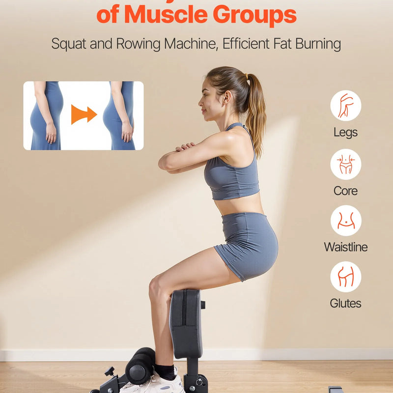 VEVOR sissy squat trenažieris, daudzfunkcionāls dziļo pietupienu sols kāju, korsetes un sēžas muskuļu trenēšanai, salokāms un viegli uzstādāms trenažieris mājas sporta zālei, melns - ZEMLETES.LV