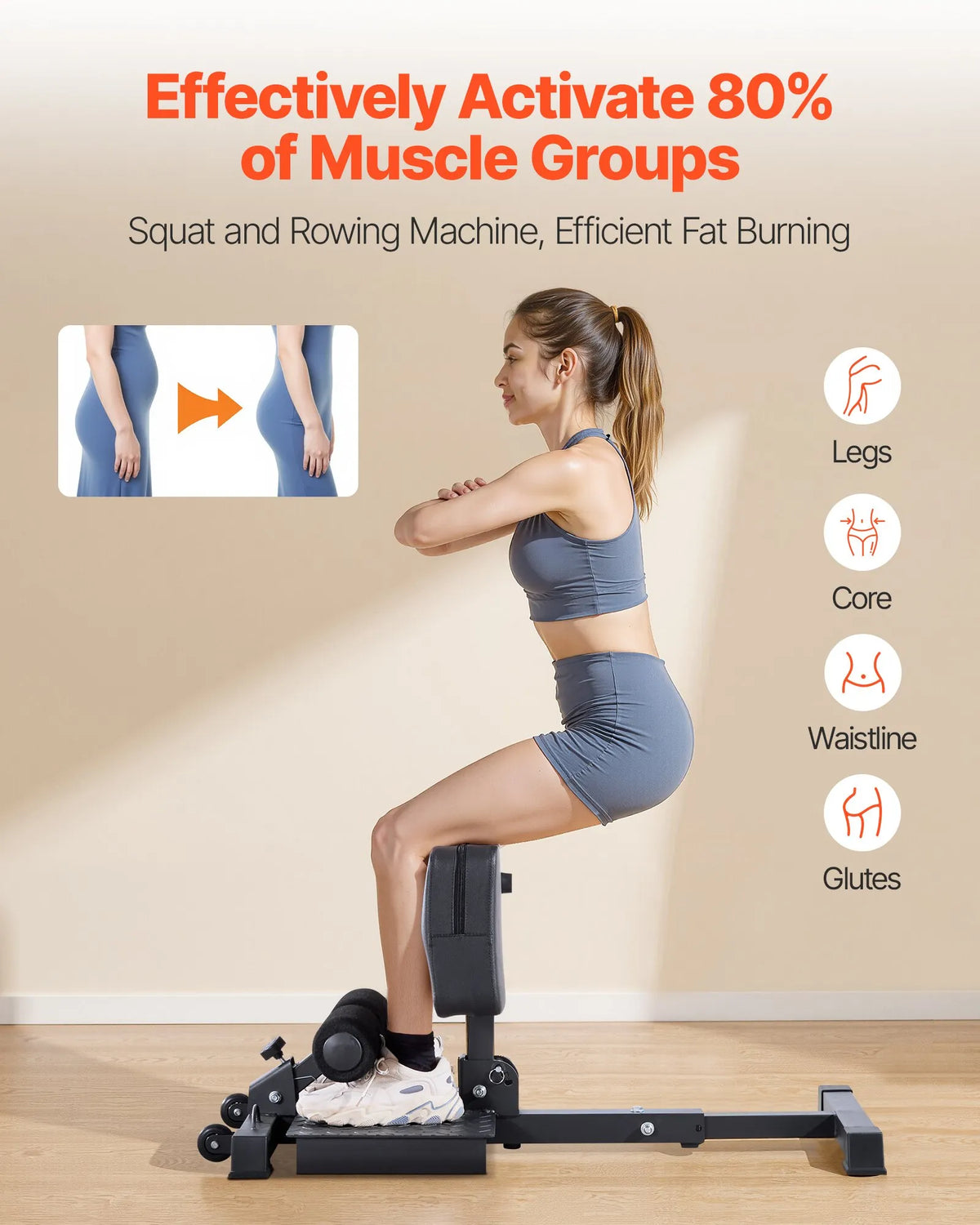 VEVOR sissy squat trenažieris, daudzfunkcionāls dziļo pietupienu sols kāju, korsetes un sēžas muskuļu trenēšanai, salokāms un viegli uzstādāms trenažieris mājas sporta zālei, melns - ZEMLETES.LV