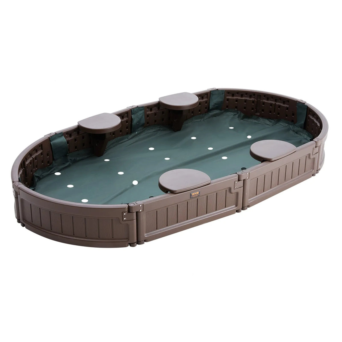 VEVOR Oval Sandbox with Cover and 4 Seats, HDPE, 183 × 105.5 × 23 cm, Brown