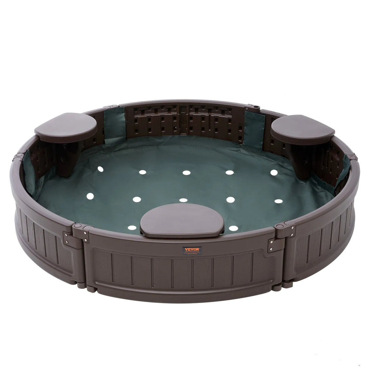 VEVOR Round Sandbox with Cover and 3 Seats, HDPE, Ø 120 × 23 cm, Brown