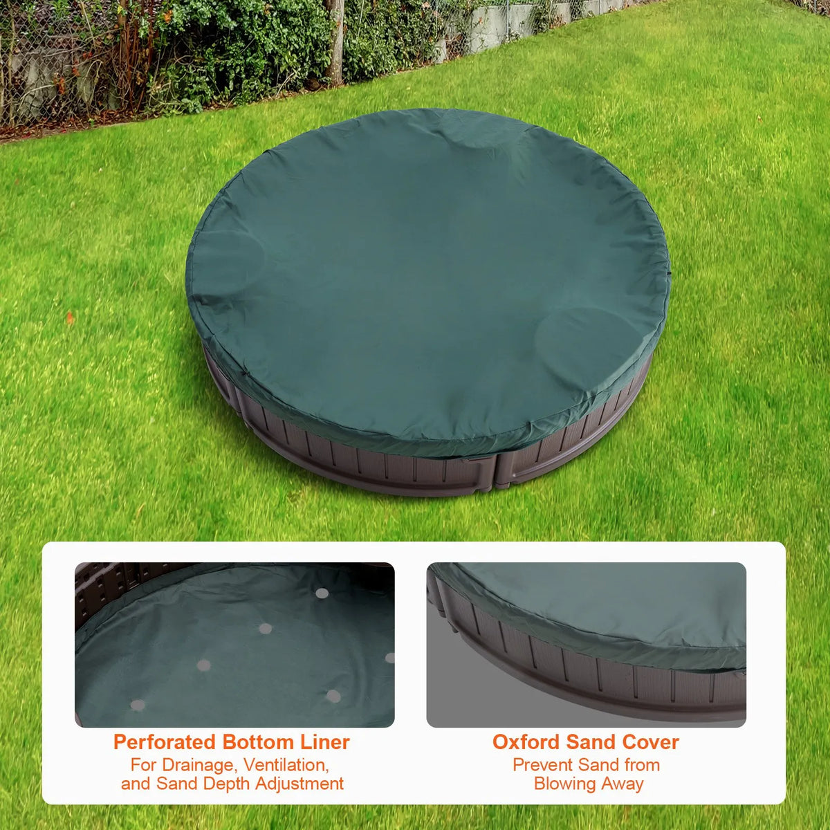 VEVOR Round Sandbox with Cover and 3 Seats, HDPE, Ø 120 × 23 cm, Brown