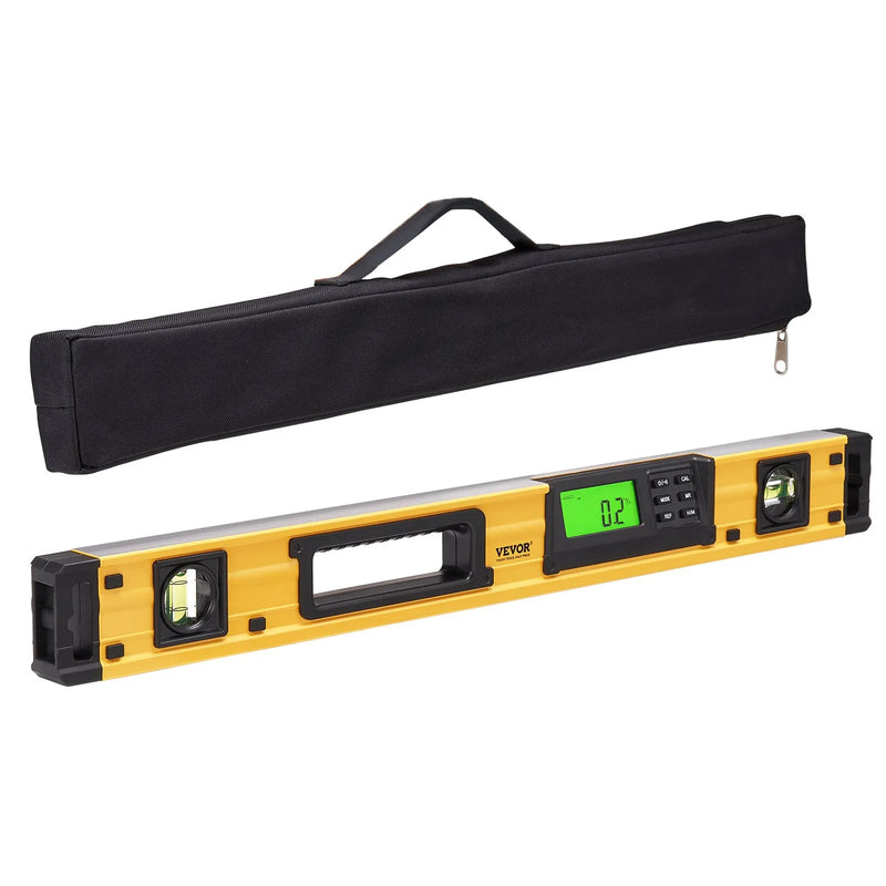 VEVOR magnētiskais torpēdas līmeņrādis 600 mm ar LED apgaismotu displeju, mehāniskiem burbuļlīmeņiem un 0 - 360° lineālu, alumīnija sakausējuma līmeņošanas instruments ar skatlogu santehnikai un kokapstrādei - ZEMLETES.LV