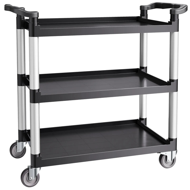 VEVOR 3 līmeņu plastmasas servisa ratiņi, 226,8 kg, 79 × 49 cm, ar 360° grozāmiem riteņiem un bremzēm