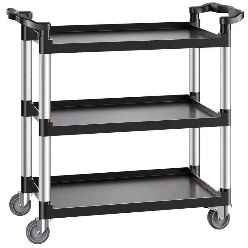 VEVOR 3 līmeņu plastmasas servisa ratiņi, 226,8 kg, 79 × 49 cm, ar 360° grozāmiem riteņiem un bremzēm