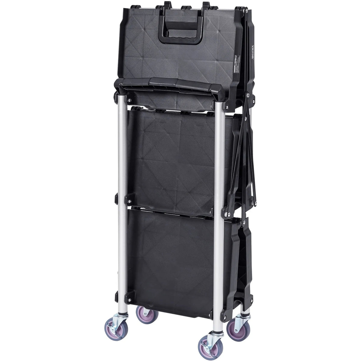 VEVOR Foldable Plastic Service Cart with 3 Shelves, 74.8 kg Load Capacity, Lockable Wheels, 65.1 x 39.2 x 83.2 cm