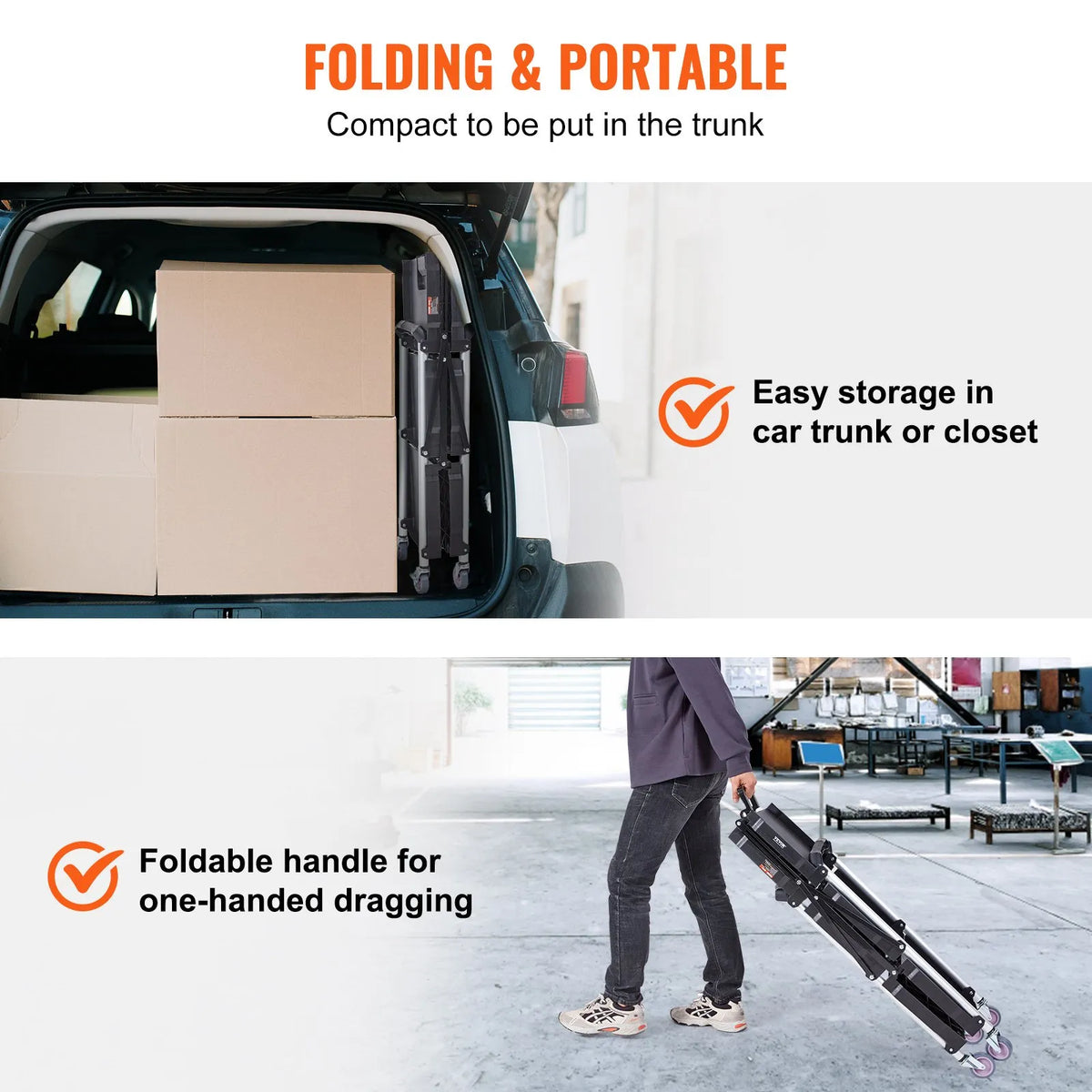 VEVOR Foldable Plastic Service Cart with 3 Shelves, 74.8 kg Load Capacity, Lockable Wheels, 65.1 x 39.2 x 83.2 cm