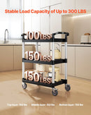 VEVOR 3 līmeņu plastmasas servisa ratiņi, 136 kg, 62 × 40,9 cm, ar 360° grozāmiem riteņiem un bremzēm