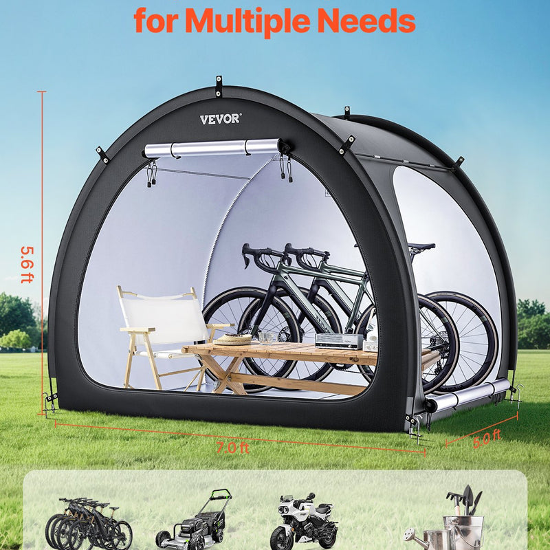 VEVOR āra velosipēdu uzglabāšanas telts, ventilatora formas divdurvju velosipēda nojume 4–5 velosipēdiem