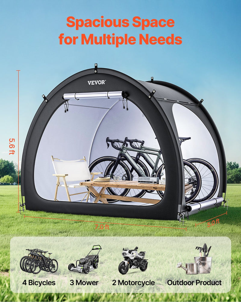 VEVOR āra velosipēdu uzglabāšanas telts, ventilatora formas divdurvju velosipēda nojume 4–5 velosipēdiem