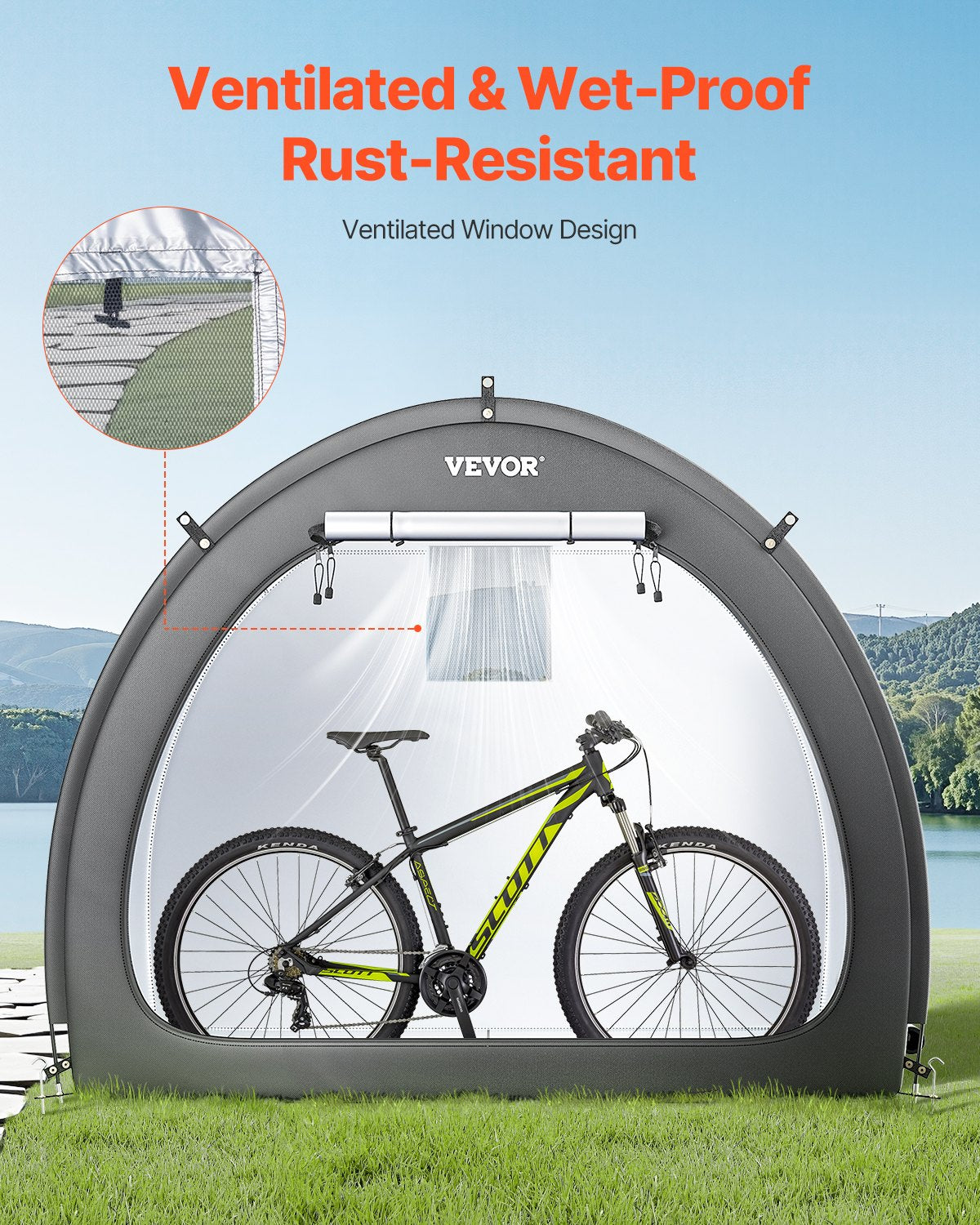VEVOR āra velosipēdu uzglabāšanas telts, ventilatora formas divdurvju velosipēda nojume 4–5 velosipēdiem