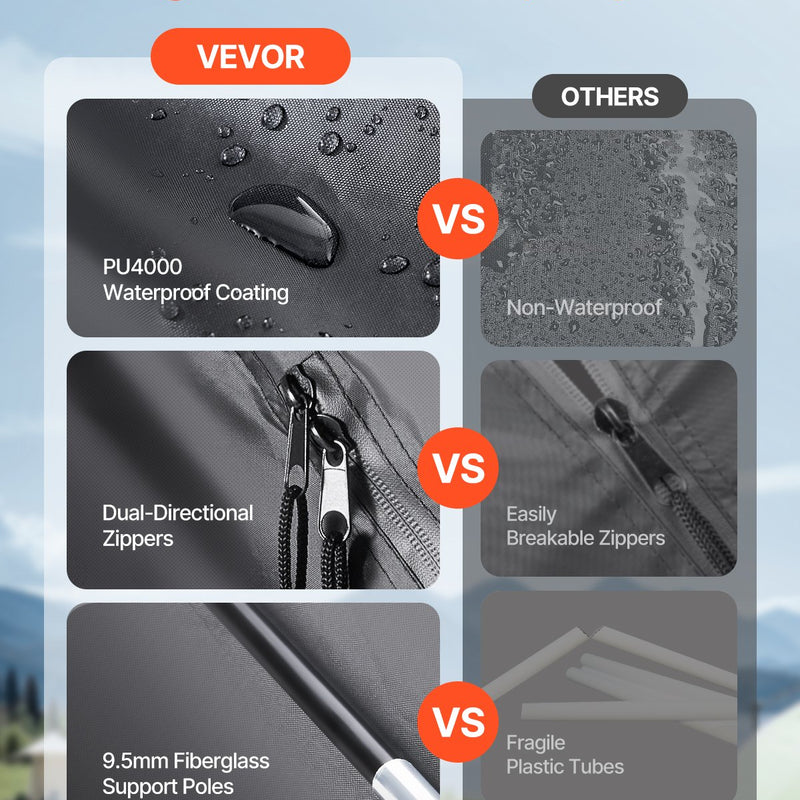 VEVOR āra velosipēdu uzglabāšanas telts, ventilatora formas divdurvju velosipēda nojume 4–5 velosipēdiem