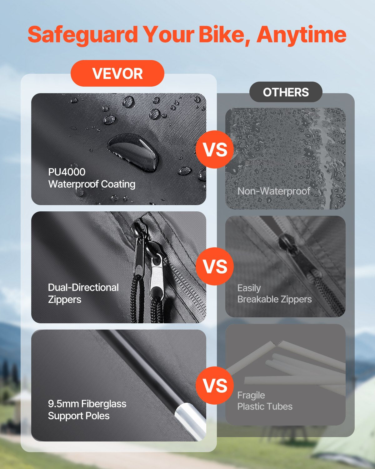 VEVOR āra velosipēdu uzglabāšanas telts, ventilatora formas divdurvju velosipēda nojume 4–5 velosipēdiem