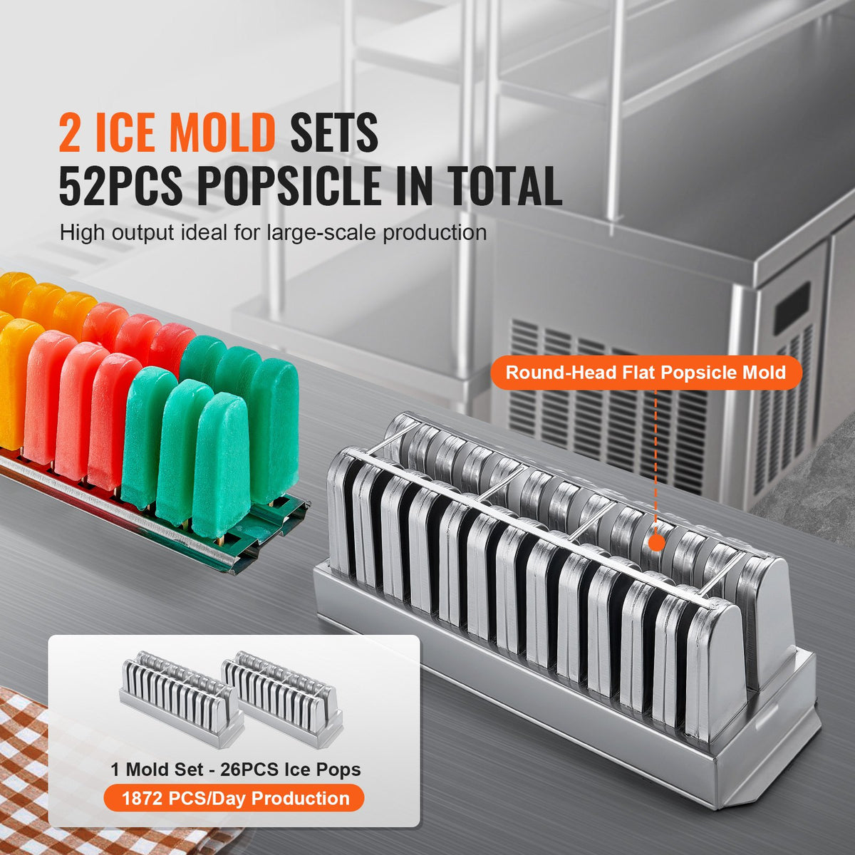 VEVOR Commercial Ice Lolly Machine with 2 Moulds, 52 Pieces per Cycle, up to 1872 Pieces per Day