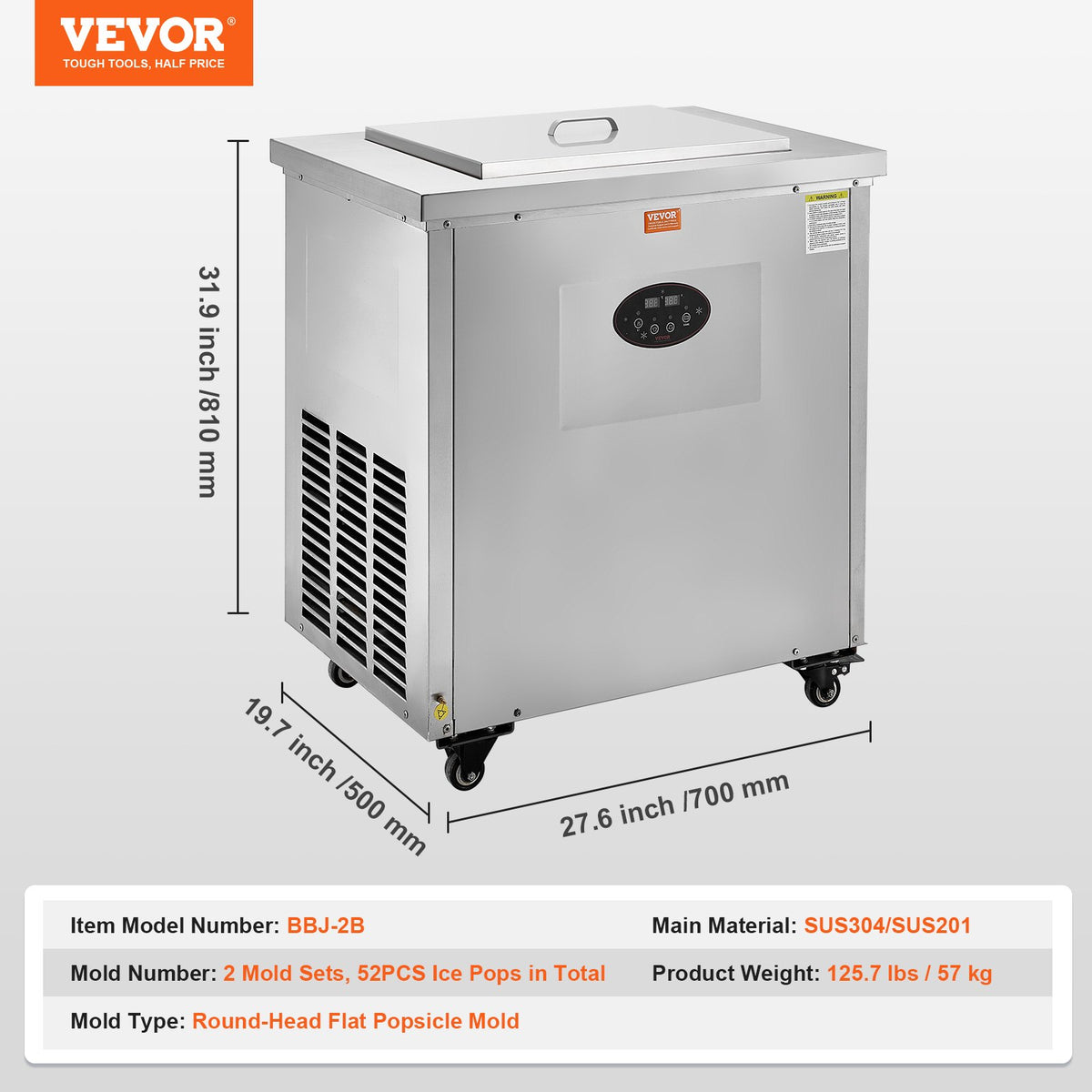 VEVOR Commercial Ice Lolly Machine with 2 Moulds, 52 Pieces per Cycle, up to 1872 Pieces per Day