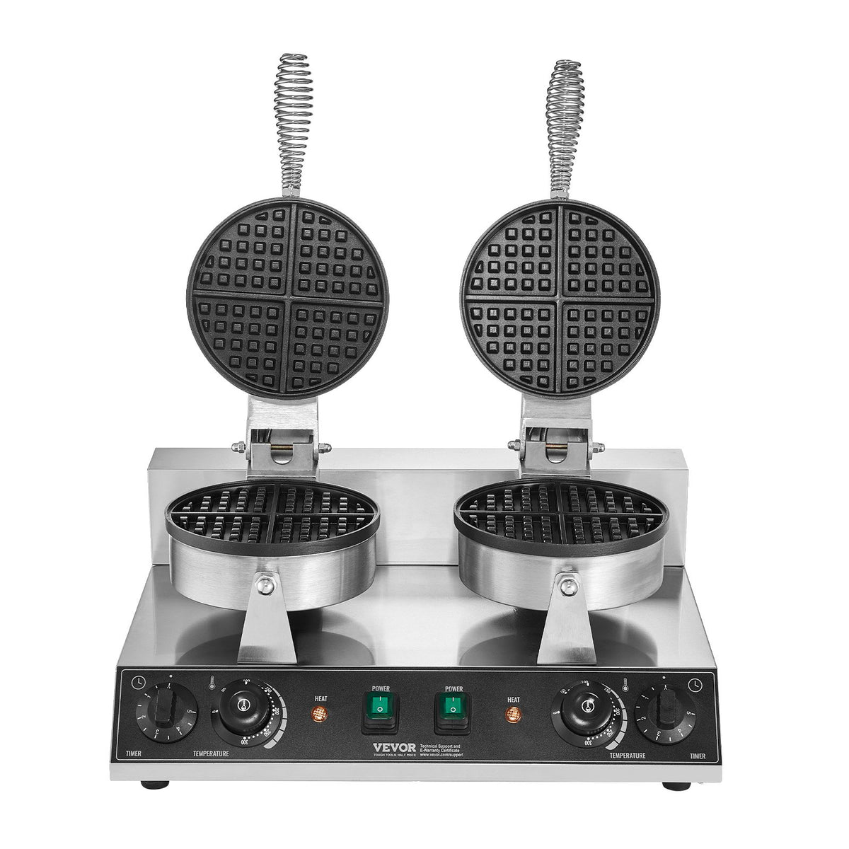 VEVOR Commercial Waffle Maker with 2 Heads, Round Waffles, 2460 W