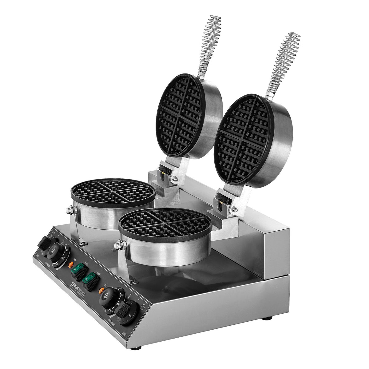 VEVOR Commercial Waffle Maker with 2 Heads, Round Waffles, 2460 W