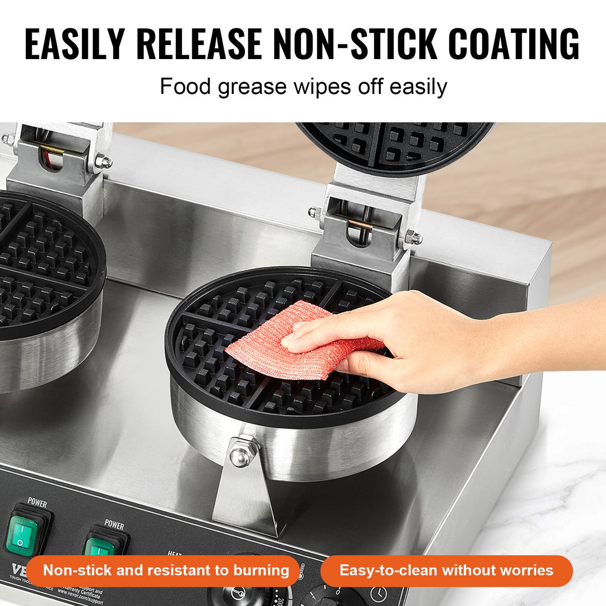 VEVOR Commercial Waffle Maker with 2 Heads, Round Waffles, 2460 W