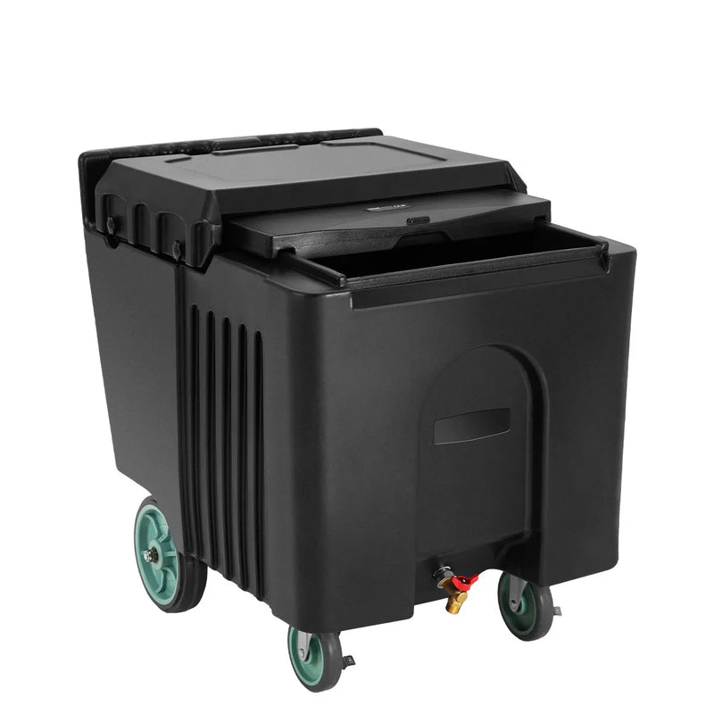 Komerciālais ledus konteiners 57 kg, pārnēsājams ledus ratiņš ar izolāciju, 80 x 58 x 74 cm, ar 4 riteņiem un bīdāmu vāku, piemērots ēdināšanai, virtuvēm, bāriem un restorāniem