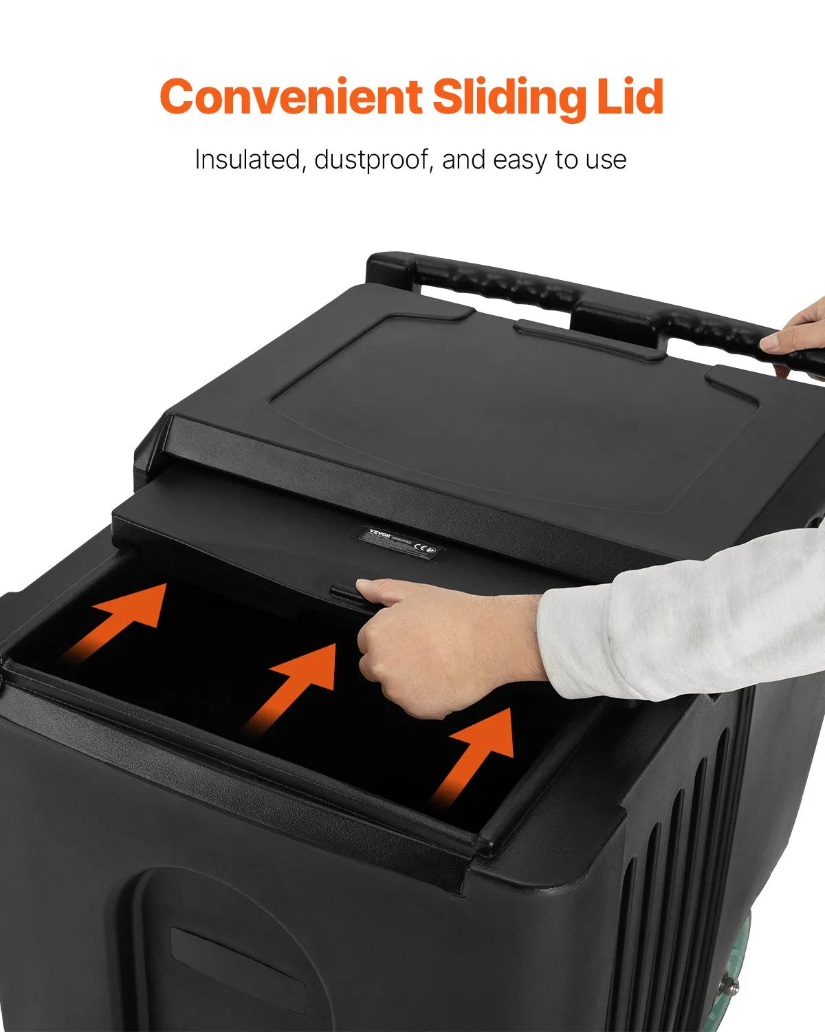 VEVOR Commercial Ice Container 57 kg, Insulated Ice Cart 80 × 58 × 74 cm with 4 Wheels and Sliding Lid
